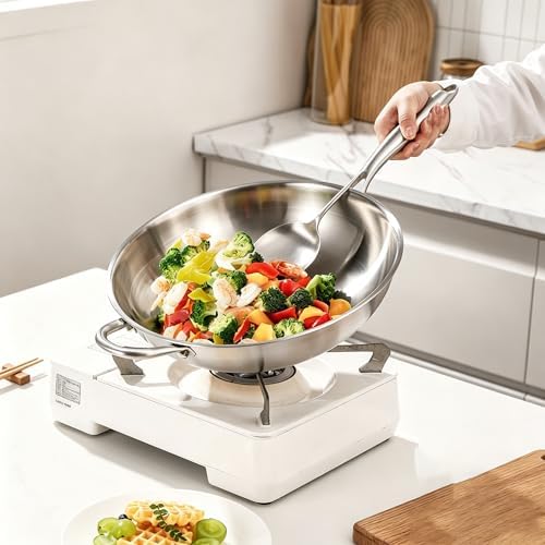Stainless Steel 316 Wok with Glass Lid, Tri-Ply Stir Fry Pan with Handle, Induction Compatible (14 inch)