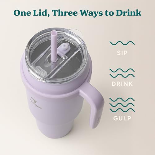Reduce Reusable 50 oz Cold1 Water Tumbler – Ergonomic Handle – Double-Wall Insulation – Sturdy Desktop/Tabletop Mug with Lid and Straw -BPA-Free –Stainless Steel for Gym, Home, Office– Gentle Lavender