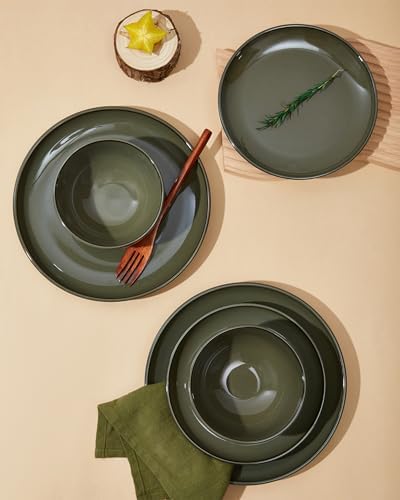 Pokini Stoneware Dinnerware Sets for 8, 24pcs Plates and Bowls Sets Dishes
