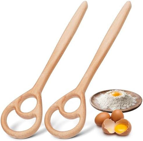 2 Pack Wooden Danish Dough Whisk, 12.6 Inch Seamless Sourdough Mixer Tool, Bread Whisk for Mixing Pizza Pastry, Danish Dough Hook & Spurtle for Sourdough Starter Stirring