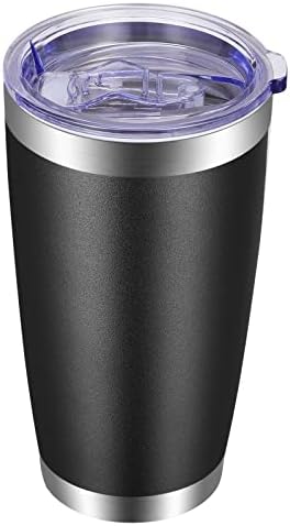 VEGOND 20oz Tumbler with Lid and Straw Stainless Steel Tumbler Cup Vacuum Insulated Double Wall Travel Coffee Mug Powder Coated Coffee Cup, Black, 1 Pack