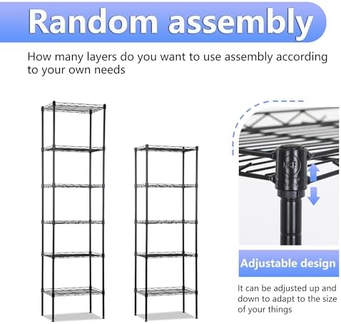 BestOffice | 6-Tier Wire Shelf | 17" x 12" x 64" | Black