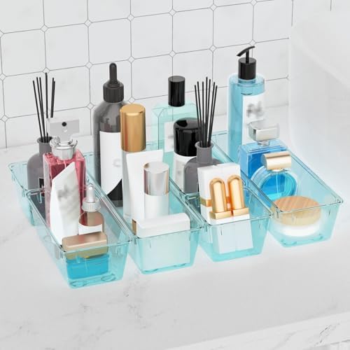 12 Pack Clear Drawer Organizer Set, Drawer Storage Trays, Storage Bins