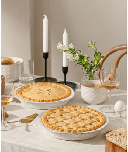 Ceramic Pie Pans Set of 2, 9 Inches Pie Plate for Baking, Off-White