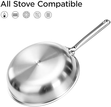 COOKER KING 12" Wok Pan with Lid, Stainless Steel Deep Skillet for Stir-Fry