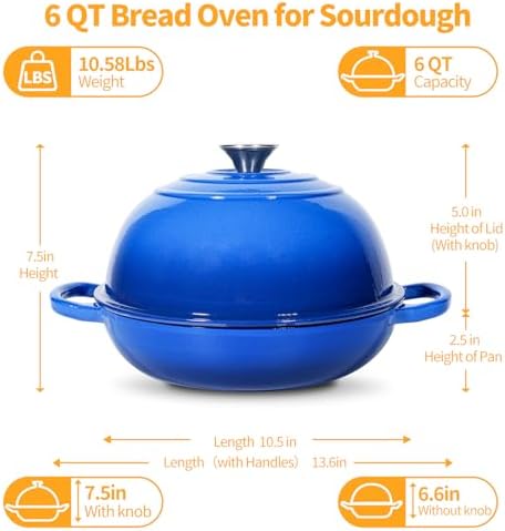 Mini Double Dutch Oven For Sourdough Bread Baking, 5QT Enameled Cast Iron