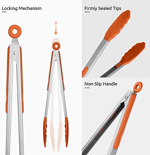 U-Taste Kitchen Tong for Cooking, 600ºF Heat-Resistant Silicon, 2Pcs/Orange