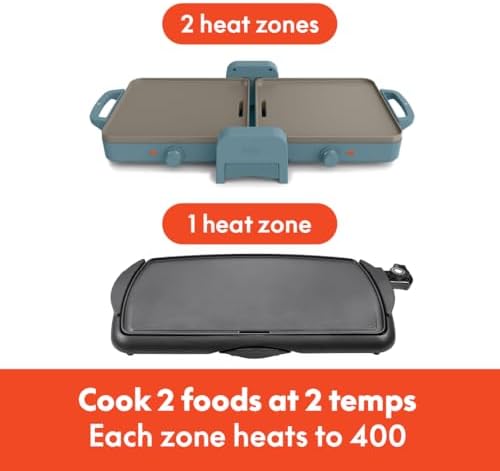 bella 10"x20" Fold and Store Griddle, Non-Toxic, Ceramic Coating, Surf