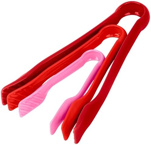 DecorRack 3 Piece Plastic Tong Set, 6-8-10 in Heavy Duty (Pink, Red)