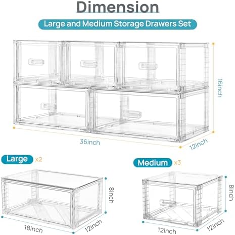 Vtopmart 5 Pack Large & Medium Storage Stackable Drawers Set