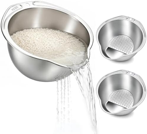 2 Pack Rice Washer Strainer Bowl, Stainless Steel Colander