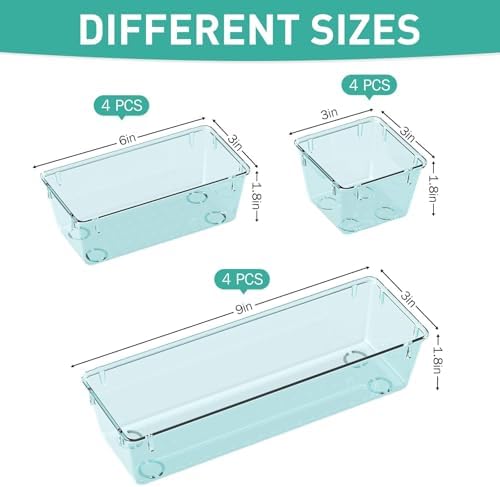 12 Pack Clear Drawer Organizer Set, Drawer Storage Trays, Storage Bins