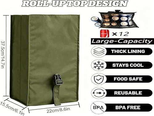 ZM-YOUTOO Insulated Foldable Lunch Bag- Lightweight Portable with Adjustable Shoulder Strap Lunch Box for Men, Women, Office, Work, Picnic, Hiking and Beach (Green(Soft Fabric))