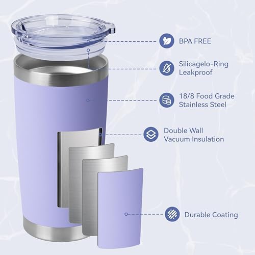 HASLE OUTFITTERS 20oz Stainless Steel Tumblers Bulk, Insulated Travel Cup with Lid, Double Wall Vacuum Coffee Mug for Cold & Hot Drinks 4 Pack, Light Purple