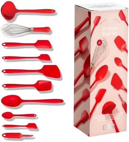 GIR: Get It Right 10-Piece Silicone Ultimate Kitchen Utensil Set – Spatulas, Ladle, Flip, Spoons, Whisk, Peeler & Spoonula – Nonstick, Non-Toxic, Heat-Resistant – Red