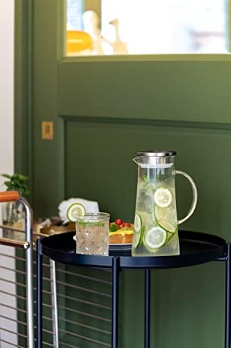 SUSTEAS 1.5L/51oz Glass Pitcher with Lid and Handle,Carafe for Hot/Cold