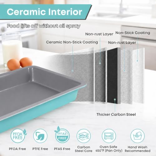 2 Pack 15x10 Sheet Cake Pan with Lid, Blue Gray Interior