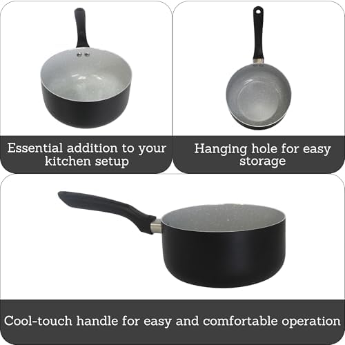 IMUSA 2 Qt Premier Cera Aluminum Gray Speckled Ceramic Saucepan, Black, 2 Quarts (Pack of 2)