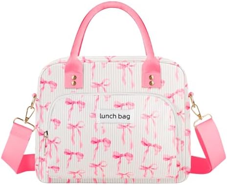 Lunch Bag Large Insulated Lunch Box for Women Adult Cute Pink Lunchbox Lunch Bags Boxes Pail with Shoulder Strap for Work Mom Picnic Office Travel 11.4×6.8×9.1 inches 11.5L (Pink Bow)