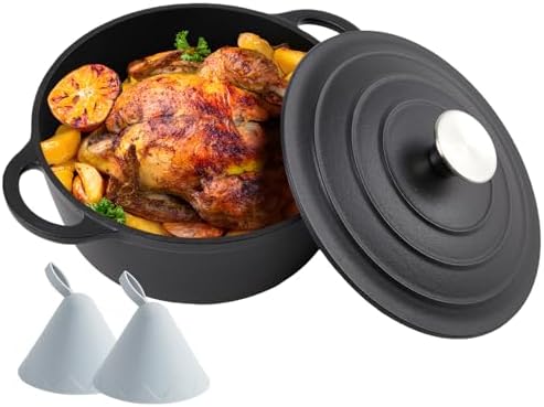 Dutch Oven Enameled Cast Iron with Lid - Big Dual Handles - Oven Safe up to 500°F - Classic Round Pot for Versatile Cooking (Matte Black(No Enameled, 4 QT)