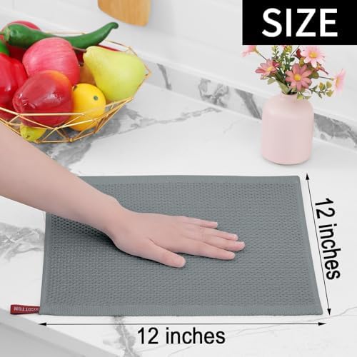 Homaxy 100% Cotton Waffle Weave Kitchen Dish Cloths 6-Pack, Grey
