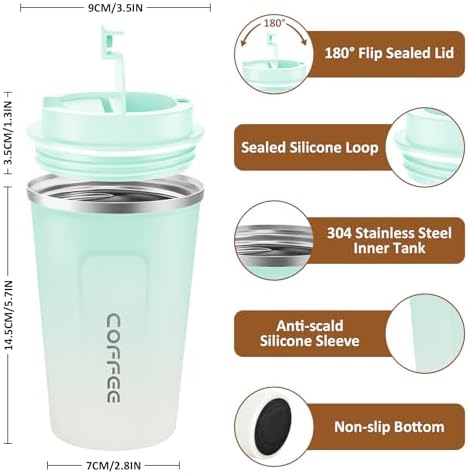 CS COSDDI 12 oz Coffee mug - Stainless Steel Coffee Cup with Leakproof Lid
