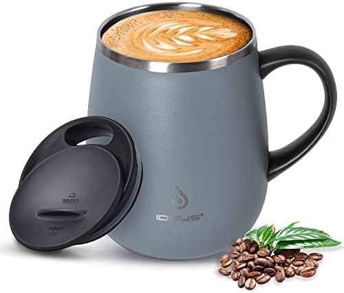 Ideus 16 oz Insulated Coffee Mug with Handle and Lid (Ultimate Gray)