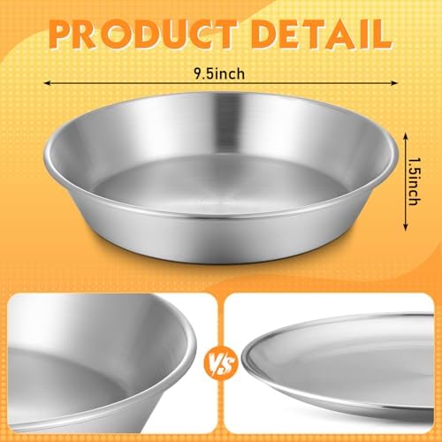 3 Pcs Deep Stainless Steel Pie Pan Set - Thickened Metal Baking Pans for Oven, Rust Proof Pie Plates for Kitchen(9.5 Inches,Standard Version)