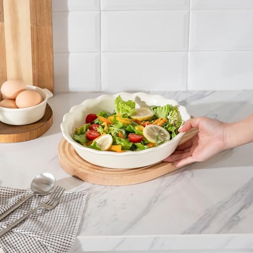 Sweejar Ceramic Pie Pan for Baking, 10 Inches Round Baking Dish for Dinner, Non-Stick Pie Plate with Soft Wave Edge for Apple Pie, Pumpkin Pie, Pot Pies (Beige)