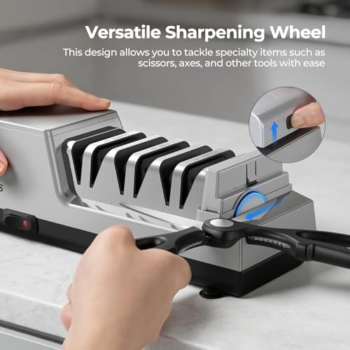Narcissus Knife Sharpener, 3-Stage Diamond Electric Knife Sharpener for Stainless Steel & Ceramic Kitchen Knives, 40 Seconds Quick Repairing & Polishing, Open Design Port for Scissors Sharpening