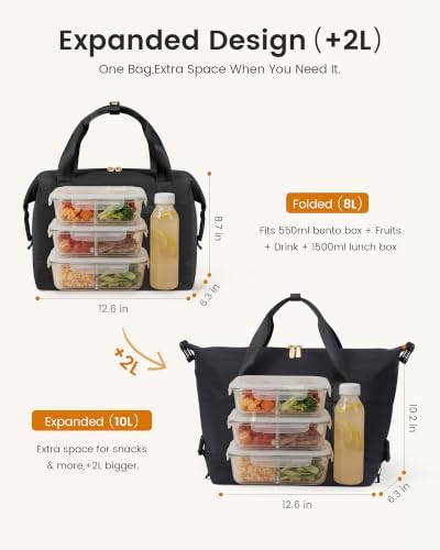 LOVEVOOK Insulated Lunch Box for Women Men, Expandable Leakproof Tote