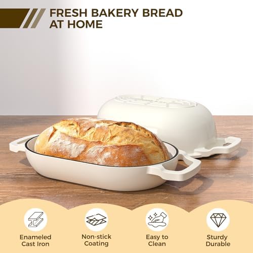 Wildone Enameled Cast Iron Dutch Oven Pot with Lid, Oval Bread Oven