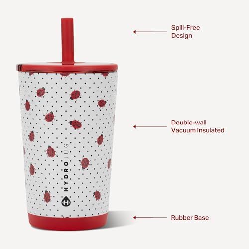 HydroJug Everyday Tumbler 14 oz, Ceramic-Lined Straw Cup, Ladybug