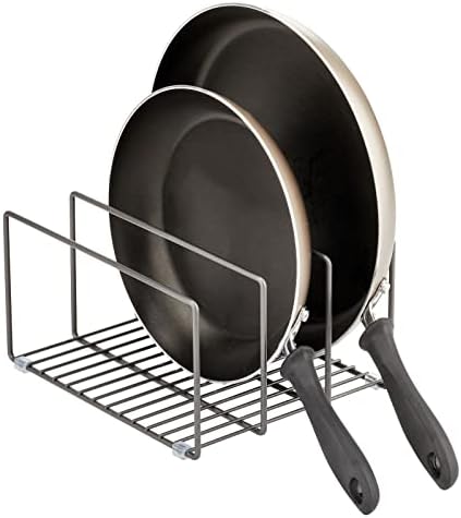 mDesign Metal Pan Organizer for Kitchen Cabinet, Counter, Pantry Shelf - 3 Slots for Baking Sheets, Muffin Pans, Cutting Boards, Frying Pans - Pan Organizer and Storage - Concerto Collection - Black