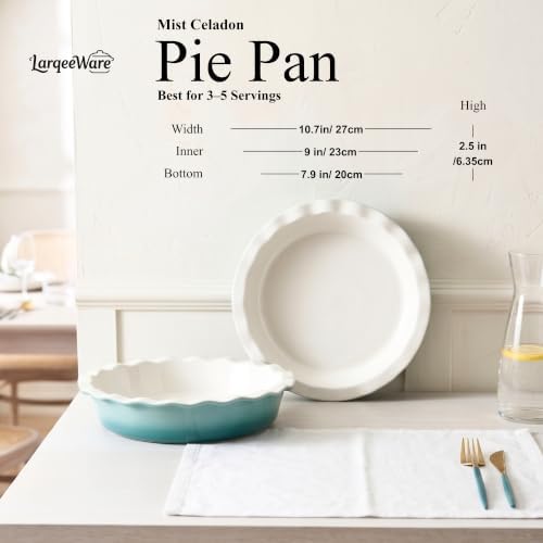 LarqeeWare Ceramic Pie Dish, 9 inch Pie Pan for Baking, Deep Dish Pie Plate