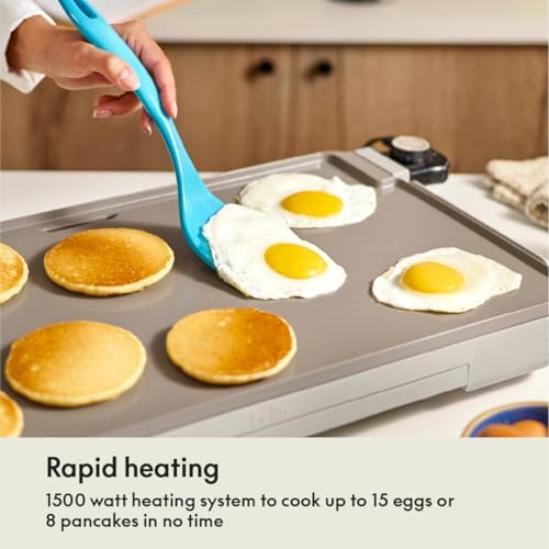 bella 12 x 22 Electric Griddle with Warming Tray, Ceramic Nontoxic, Oatmilk