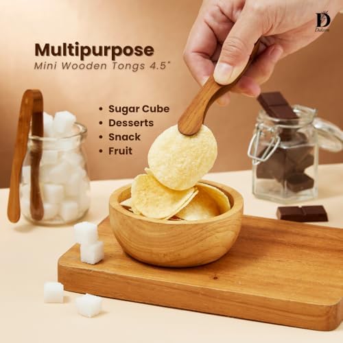 4.5" Mini Wooden Tongs (2 Pcs) - Small Kitchen Tongs for Precision Serving and Cooking, Tea, Food, Snack, Sugar cube, Tiny