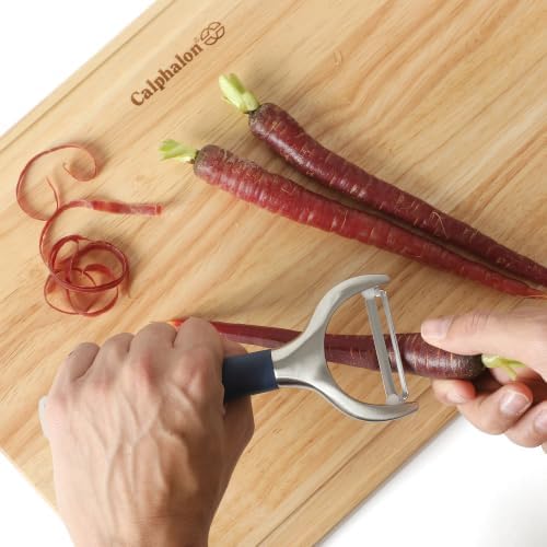 Calphalon Stainless Steel Vegetable Peeler with Swivel Blade, Ergonomic Non-Slip Grip Handle for Fruits & Vegetables, Kitchen Peeler for Smooth Peeling & Meal Prep
