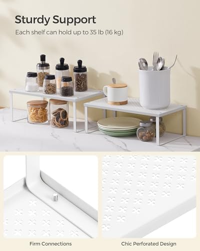 SONGMICS Set of 2 Metal Spice Racks, Stackable Expandable Shelf Risers