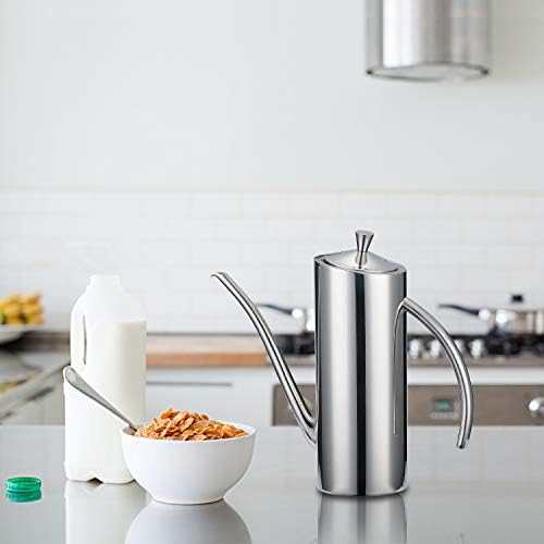 KSENDALO Premium Stainless Steel Olive Oil Dispenser (24oz/700mL) - Leakproof Kitchen Cruet & Olive Oil Bottle with Ergonomic ONE-Piece Body, Long Narrow Spout for Precision Pouring & Arc Handle