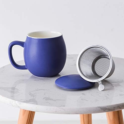 Yundu 12 OZ Matte Deep Purple Ceramics Teacup with Infuser and Lid, Mug with Lid for Steeping - Stainless Steel Infuser for Loose Leaf Tea, Home Office Gift for Tea Lovers
