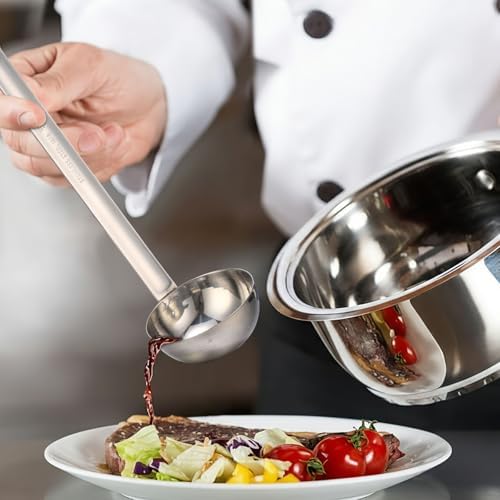 Meekoo 1 Pieces Stainless Steel Ladles with Pouring Rim Long Handle,3 Oz