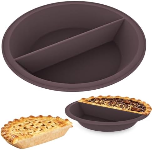 Webake 9 Inch Divided Pie Pan, Platinum Silicone Pie Mold, Round Pie Plate for Baking, Two Flavors in One Pan