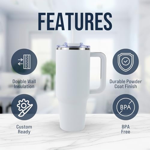 Hogg Big Swig 40oz Tumbler with Handle and Straw - White, 40 oz Tumbler, Insulated Cup with Handle, 40oz Water Bottle with Straw, Thermal Cups, Leak Proof Lid, Travel Mugs, Stainless Steel