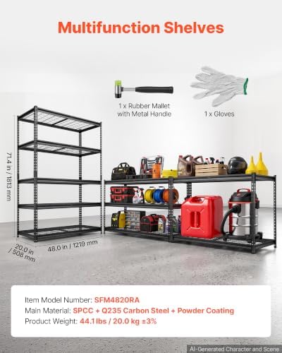 VEVOR Storage Shelves, 5-Tier 3000 lbs Garage Shelving 48 x 20 x 71.4 in