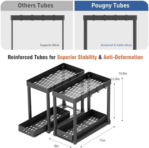 2 Pack Pull-Out Storage Organizers, Under Sink Organizer and Storage for Bathroom & Kitchen,Multi-Purpose Under Cabinet Organizers and storage Black