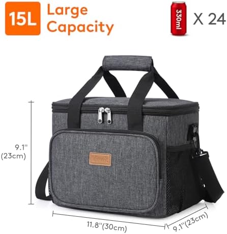 Lifewit Large Lunch Bag, Insulated Lunch Box, Soft Cooler Cooling Tote for Adult Men Women, Dark Gray 24-Can (15L)