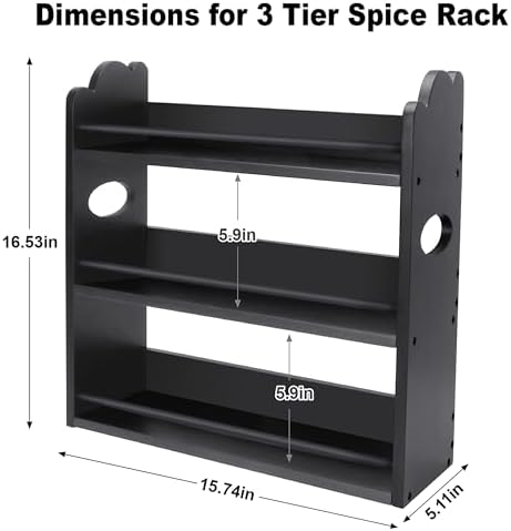 3-Tier Bamboo Spice Rack, Wall Mount & Countertop Spice Organizer