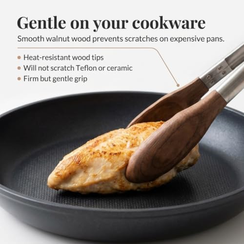 Salt & York 11-Inch Walnut Wood Tongs, Long Handle Kitchen Tongs for Cooking, Salad, Pasta, and Grilling, Farmhouse Style Kitchen & Cookware, Ideal for Entertaining, Wedding and Housewarming Gift