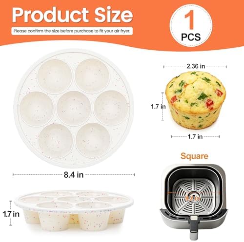 Vinino Silicone Air Fryer Muffin Pan with Reinforced Frame, Egg Bite Mold